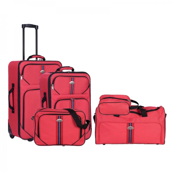 set master penta 5 buc: troler mediu troler mic geanta voiaj geanta avion geanta cosmetice rosu